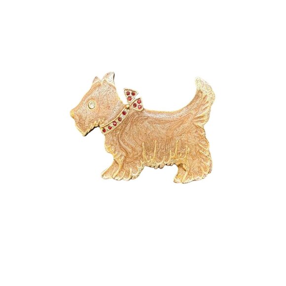 Vintage Scottie Dog Brooch Pin With Rhinestone Accents - Picture 3 of 5